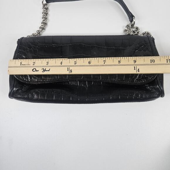 Anne Klein Black Faux Croco Embossed Leather Flap Chain Strap Purse Shoulder Bag - Picture 8 of 9